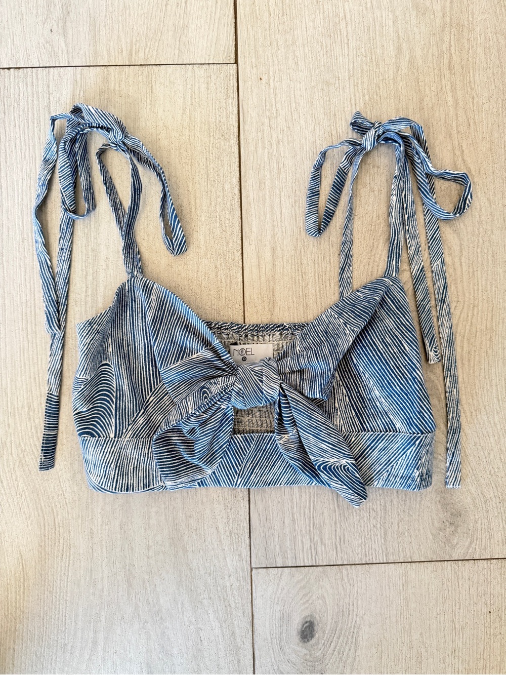 Striped Blue Tie-Front Crop Top with Adjustable Shoulder Ties